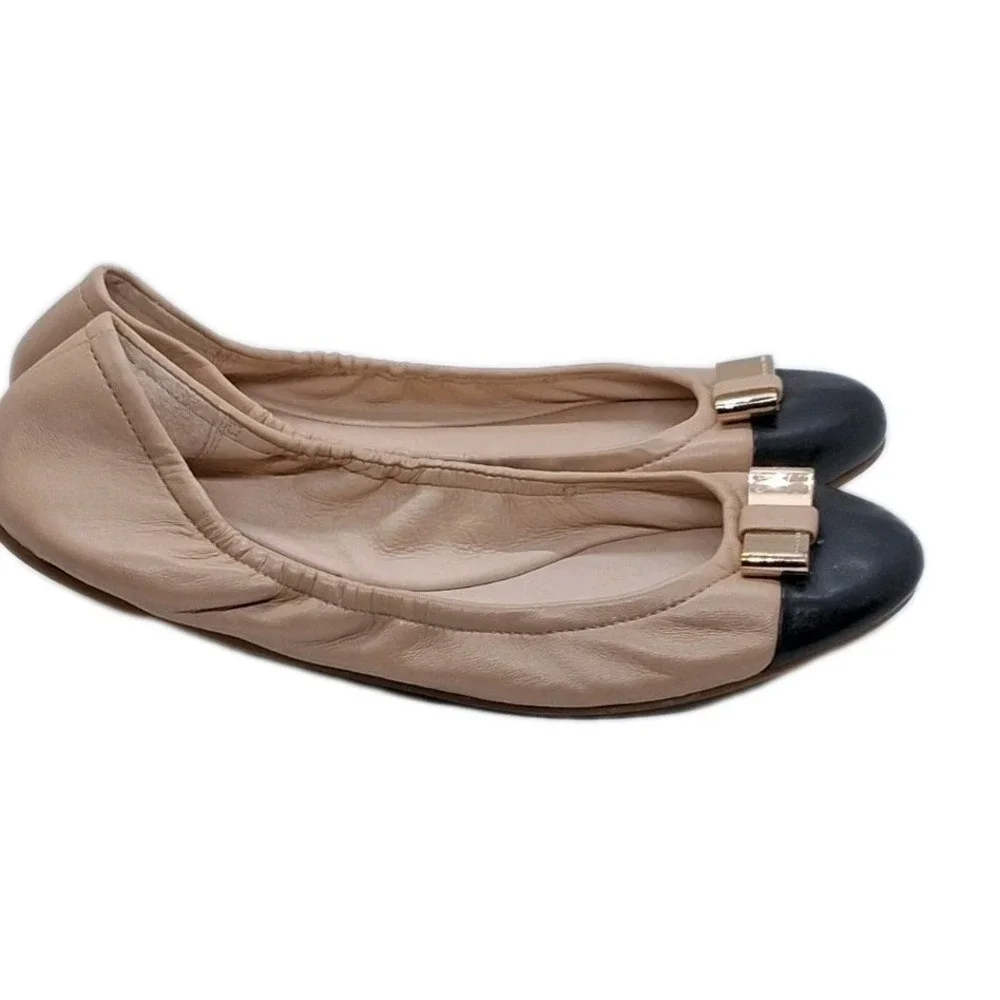 Coach DEMI Foldable Ballet Slip On Flats Size 11B Beige Black Gold Tone Bow - Picture 4 of 11